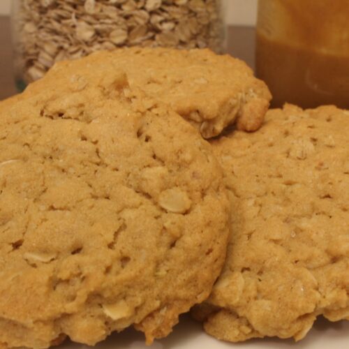 Natural peanut butter oatmeal cookies on a plate.