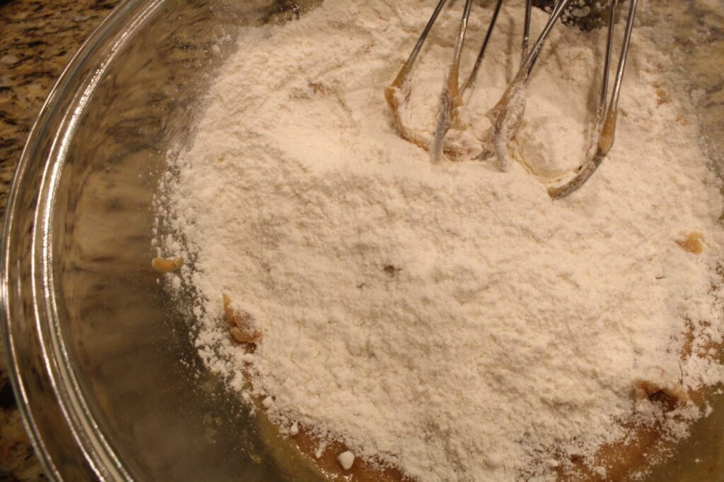 Flour ready to be mixed into cookie dough.