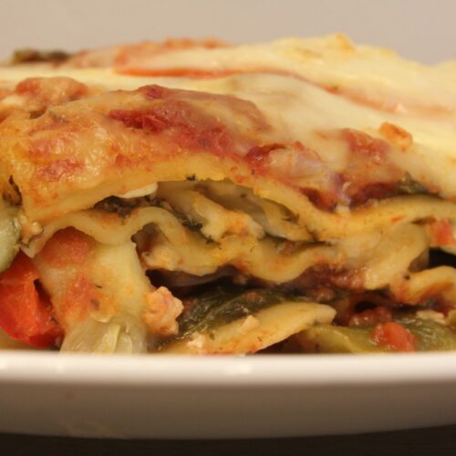 Close up shot of Veggie lovers lasagna.