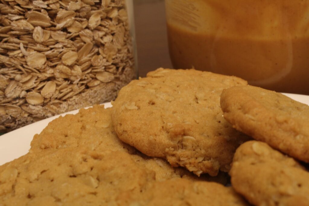 Plate of natural peanut butter oatmeal cookies.