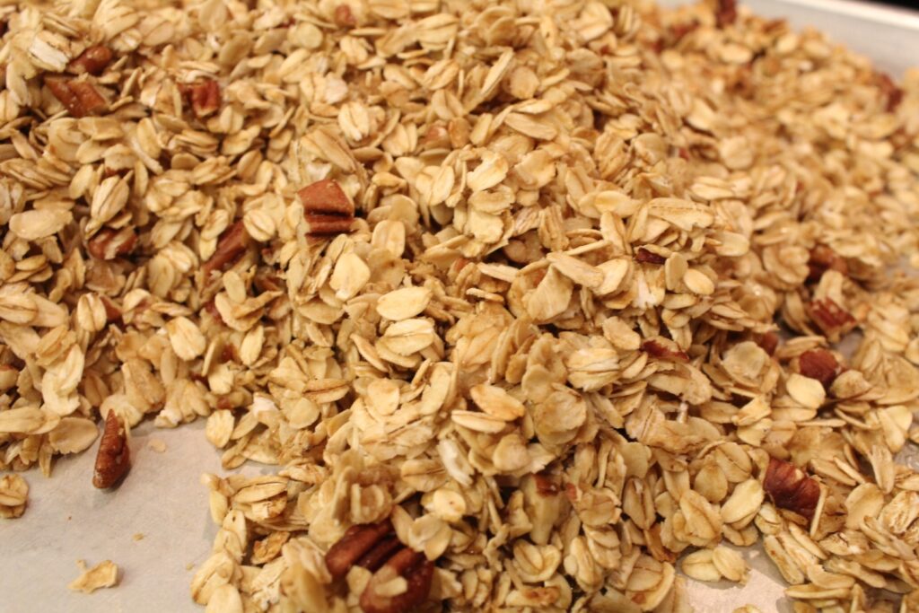 Easy 15 minute granola done cooking.