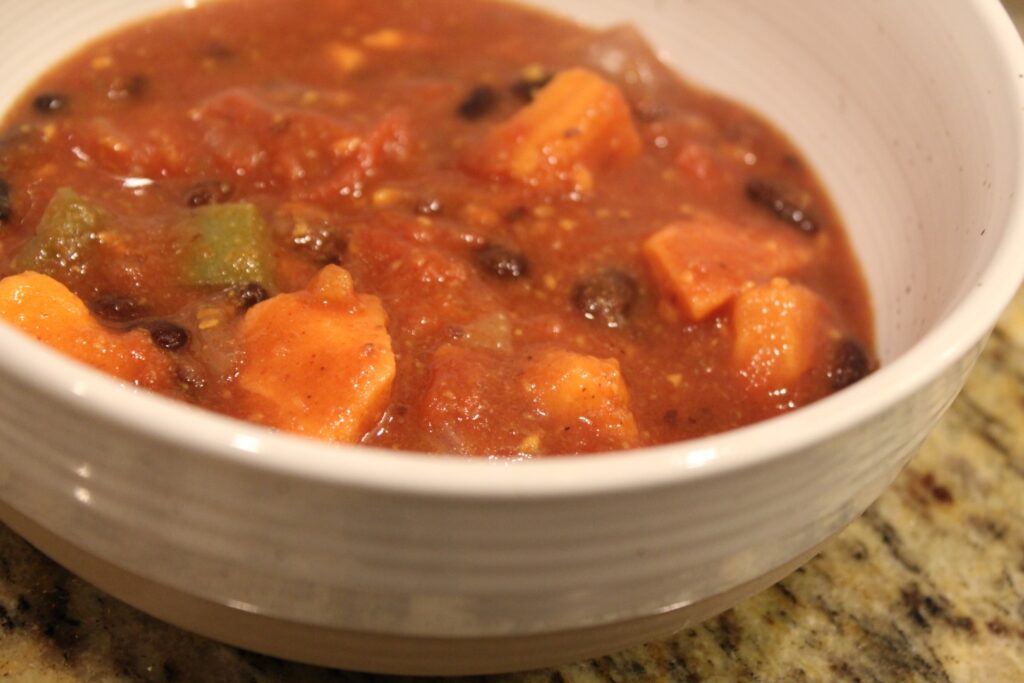 A bowl of sweet potato black bean chili