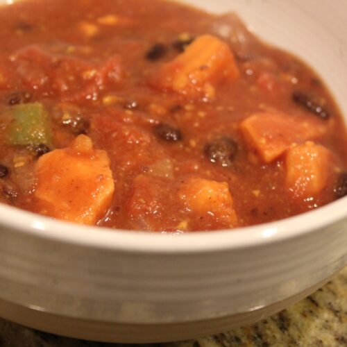 A bowl of sweet potato black bean chili