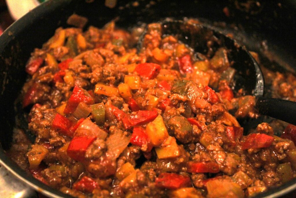 Thickened veggie balsamic sloppy joe filling.