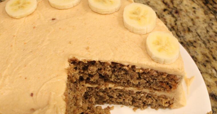 Whole Grain Banana Oat Cake with Peanut Butter Frosting