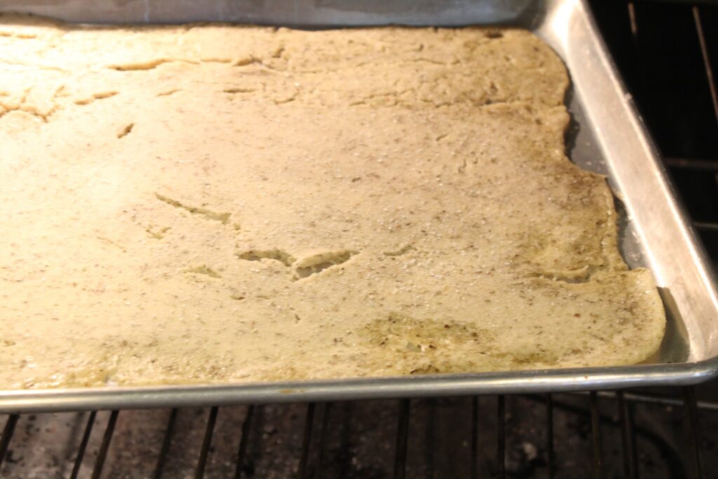 Sourdough discard crackers baking in the oven.