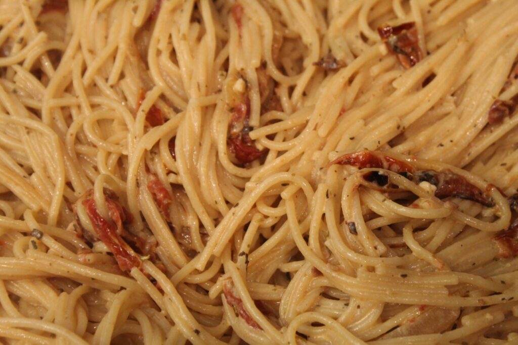 Creamy homemade dried tomato pasta.