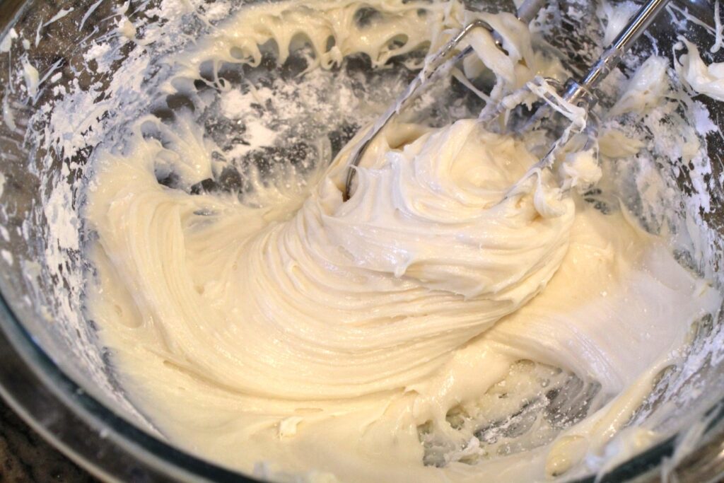 Whipped sweetened cream cheese with a frosting like consistency.