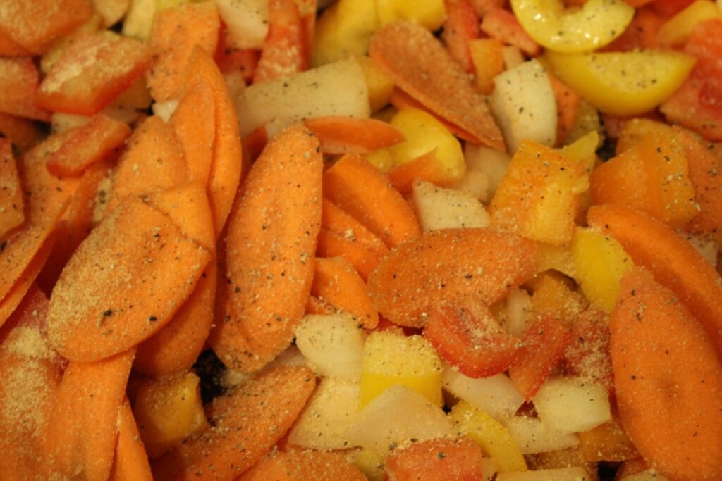 Seasoned chopped vegetables. 