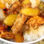 from scratch sweet and sour chicken on rice.
