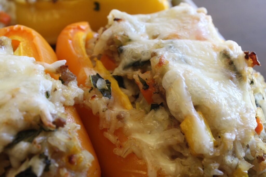 vegetable and rice stuffed bell peppers.