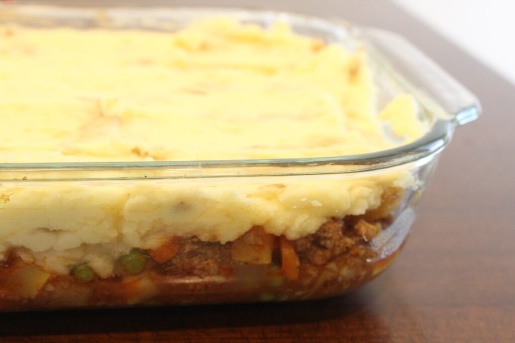 layers of a balsamic shepherds pie.