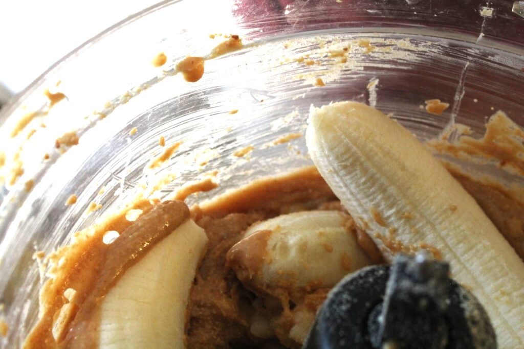 bananas in a food processor with natural peanut butter. 