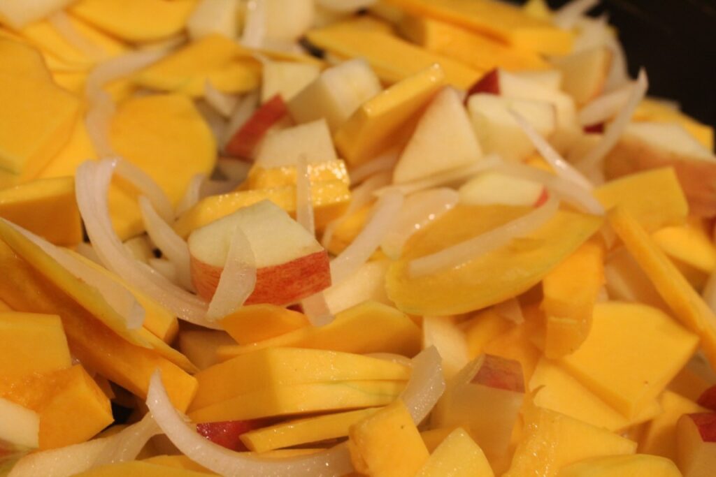 sauteing butternut squash, onion, and apple.