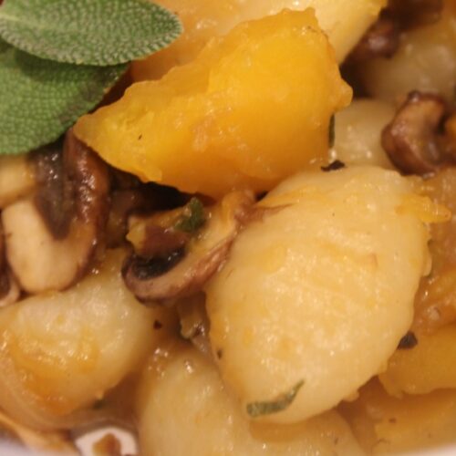 gnocchi with butternut squash apples sage and mushrooms.