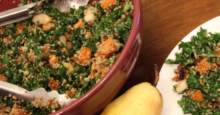 Fall Kale Salad with Pear and Sweet Potato