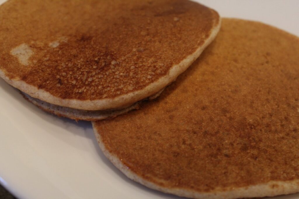 Two whole wheat banana pancakes.