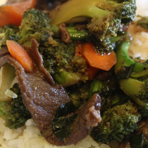 Beef Bulgogi with vegetables over rice