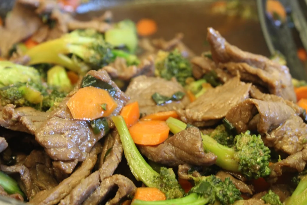 Beef Bulgogi with carrots and broccoli.