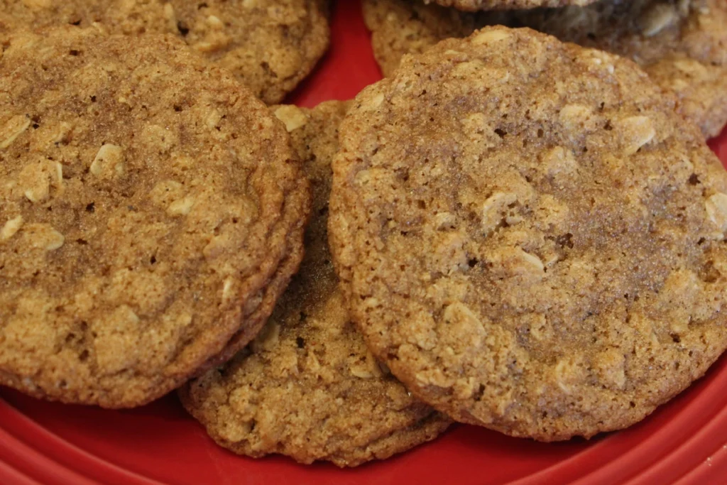 Plate of pumpkin spice oat cookies made with whole grain.