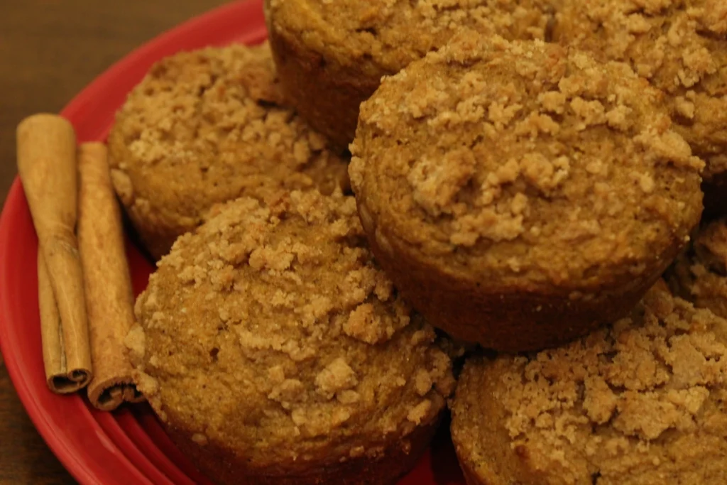 Close up photo of pumpkin apple sauce muffins.